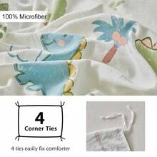 Bộ ga trải giường họa tiết khủng long xanh lá cây 2/3 món, bộ chăn ga gối bằng polyester hình hoạt hình dễ thương, phù hợp cho mọi mùa, mềm mại và thoáng khí, có thể giặt máy, quà tặng cho bé trai, bé gái, trẻ em (1 chăn + 1/2 vỏ gối, không kèm ruột chăn) - màu xanh lá - Xem 6