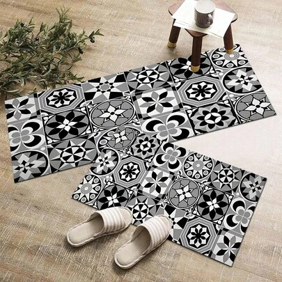 1 Stück Vintage Fliesenmuster Design, bohemischer Retro-Stil, Küchendekoration, Heimdekoration, dekorative Matte, modische Fußmatte, Mehrzweckmatte, Küchenbodenmatte, Küchenmattenset, Küchenbodenschutz, Komfort-Standmatte, Wohnzimmer Schlafzimmer Badezimmer Waschküche Büro Teppich, Innenraumdekoration