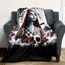Customizable Nightmare Before Christmas Flannel Throw Blanket Personalized Halloween Decor With_cozy_home Outdoor Use Unique Gift Idea Personalized Gift Cartoon Themed_polyester Blanket Halloween Decoration - 風格 - 查看 1