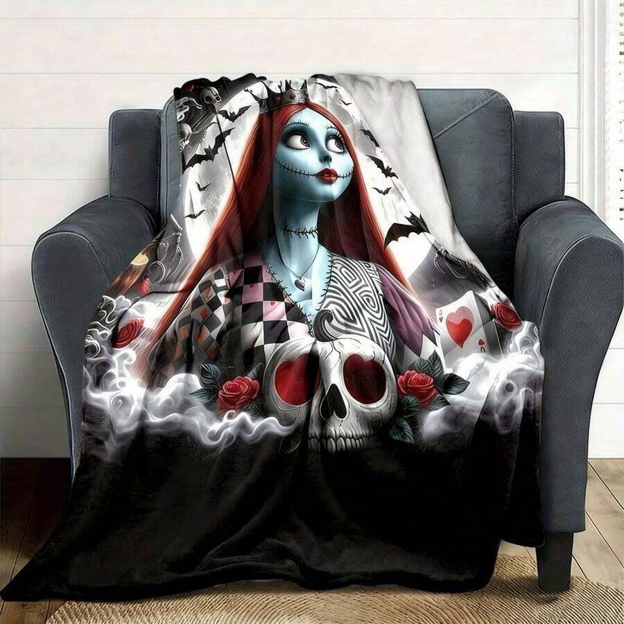 Customizable Nightmare Before Christmas Flannel Throw Blanket Personalized Halloween Decor With_cozy_home Outdoor Use Unique Gift Idea Personalized Gift Cartoon Themed_polyester Blanket Halloween Decoration - 風格 - 查看 1