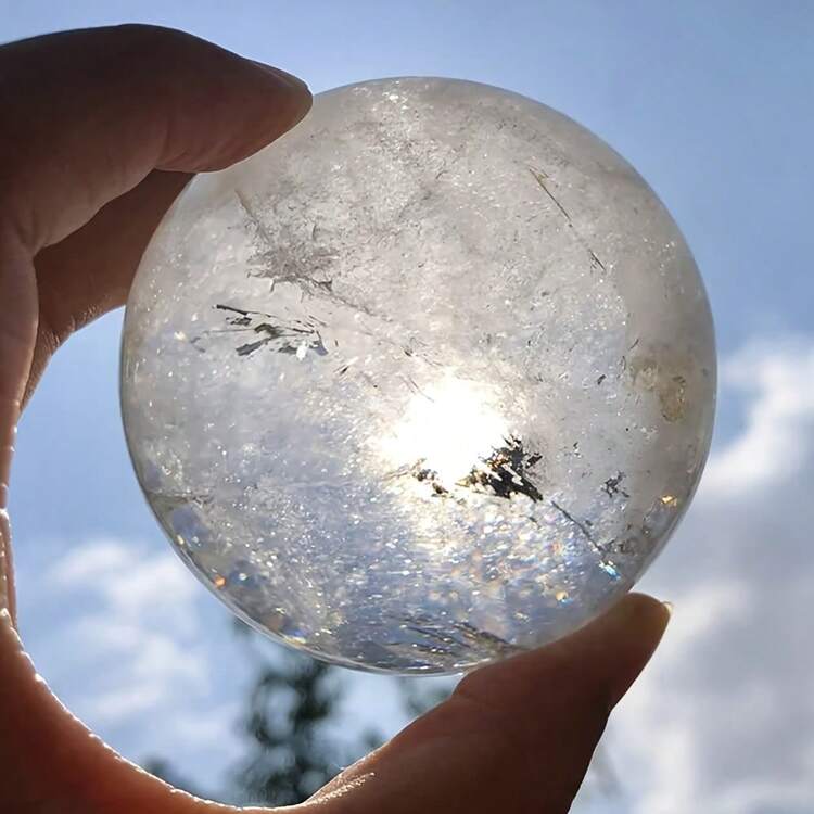 1PC Natural Quartz Crystal Ball Square Stone Ball, With Different Semi Transparent Interior Scenery, Desktop Ornament, Ornamental Item, Collectible. Best Gift For Family And Friends: Crystal Ball - Clear - View 13