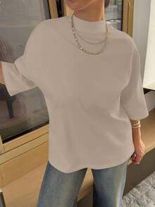 Valentine's DayJeta Ari Loose Casual Plain Minimalist Short Sleeve T-Shirt For Women Old Money Style Business Casual Women Oversized T-ShirtLoose And Comfortablesummer Tops White Top - 杏色 - 查看 3