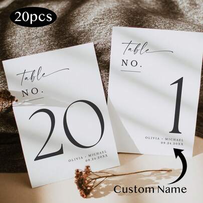 20pcs Customizable Wedding Table Number Cards (Without Stand), Printable Table Number Cards, Editable Table Number Cards, DIY Table Number Plates