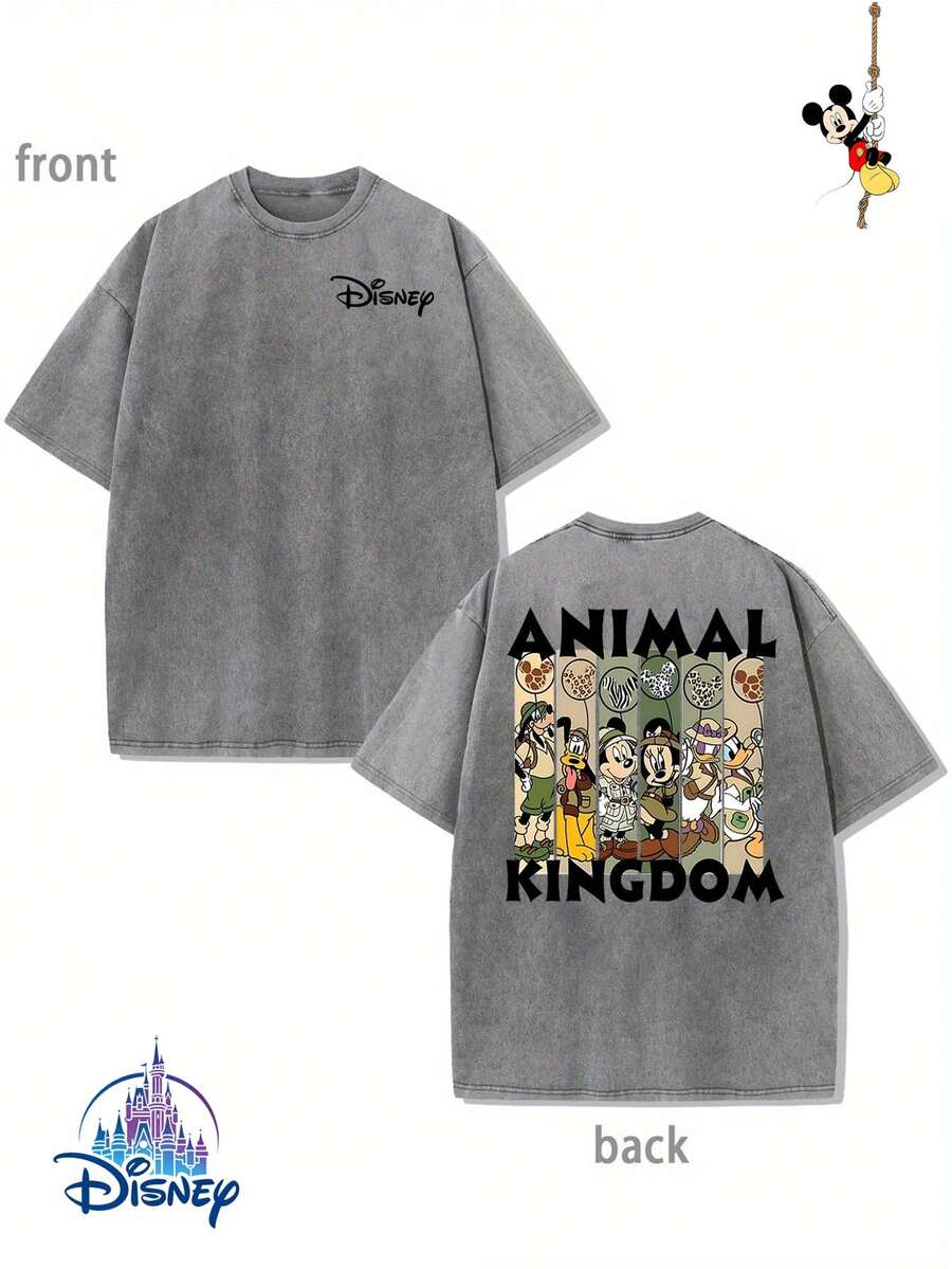 1 New Disney Cotton Washable T-Shirt, Disney Animal Kingdom All-Star Animal Print, LIGHTNING MCQUEEN Racing Car, Round Neck Leisure And Comfortable Cotton Washable T-Shirt, Suitable For Sports And Daily Wear, Good Choice For Gifts, Party Essential, High-Quality Clothing, Suitable For Gifts. - Grey - View 1