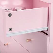 Macaron Pink 5 Drawer Dresser For Bedroom, Modern Wood Dresser Chest Of Drawers, Pink Bedroom Dressers Nightstand For Girls, Anti-Tipping Device, Rose Gold Metal Handle, Living Room, Hallway, Office - 粉色 - 查看 8
