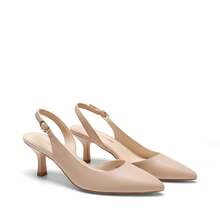 Women's Kitten Heels Slingback Pumps Closed Pointed Toe Low  Stiletto Heels Party Wedding Sexy Casual Dress Shoes - 米色 - 查看 7