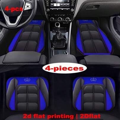 2 piezas/4 piezas Impresión plana 2D | Alfombrillas antideslizantes para coche planas 2D de 4 piezas, hechas de fibra de poliéster, fáciles de limpiar con un diseño de fondo antideslizante. Alfombrillas de estilo de músculo de corona azul para el interior del coche. Adecuado para coches, SUV, camiones y otros modelos