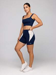 LOT FITNESS Women's Fitness Set: Gym Top With High Support And Shorts With Pockets - Frame - 藏蓝色 - 查看 1