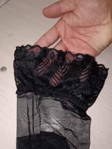 Women's 1D Ultra Thin Shiny Sheer Stockings - Lace Edge Stay Up Nylon Thigh Highs, Back Line Silky Hosiery For Daily & Party Wear - 黑色+黑線 - 查看 9