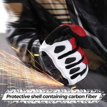Guantes de piel de cabra de carbono para motocicleta para máxima protección y comodidad - Rojo - - Ver 9