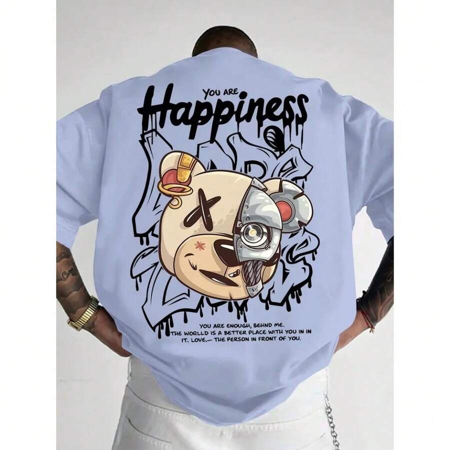 Basic Cotton Unisex T-Shirt Happiness Bear Street Style Streetwear Promotion Fast Shipping - 淺藍色 - 查看 1