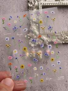 春夏花卉浮雕美甲贴纸 - 树叶、蜻蜓和雏菊，情人节适用，适合女性日常生活、婚礼和节日。一次性自粘背胶美甲贴纸，中国风清新简约主题，易于粘贴，美甲装饰贴纸。 - 彩色 - 查看 2