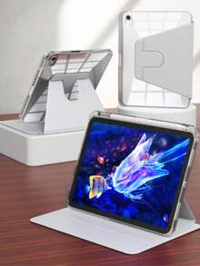 360° Rotating Protective Case With Pencil Holder, Compatible With IPad 5th/6th/7th/8th/9th/10th/11th Gen, IPad Mini 6th/7th Gen, IPad Air 1st/2nd/3rd/4th/5th Gen, 11-Inch (M2)/11-Inch (M3)/13-Inch (M2)/13-Inch (M3), IPad Pro 12.9-Inch (3rd/4th/5th/6th Gen), Acrylic Transparent Gray - Grey - View 29