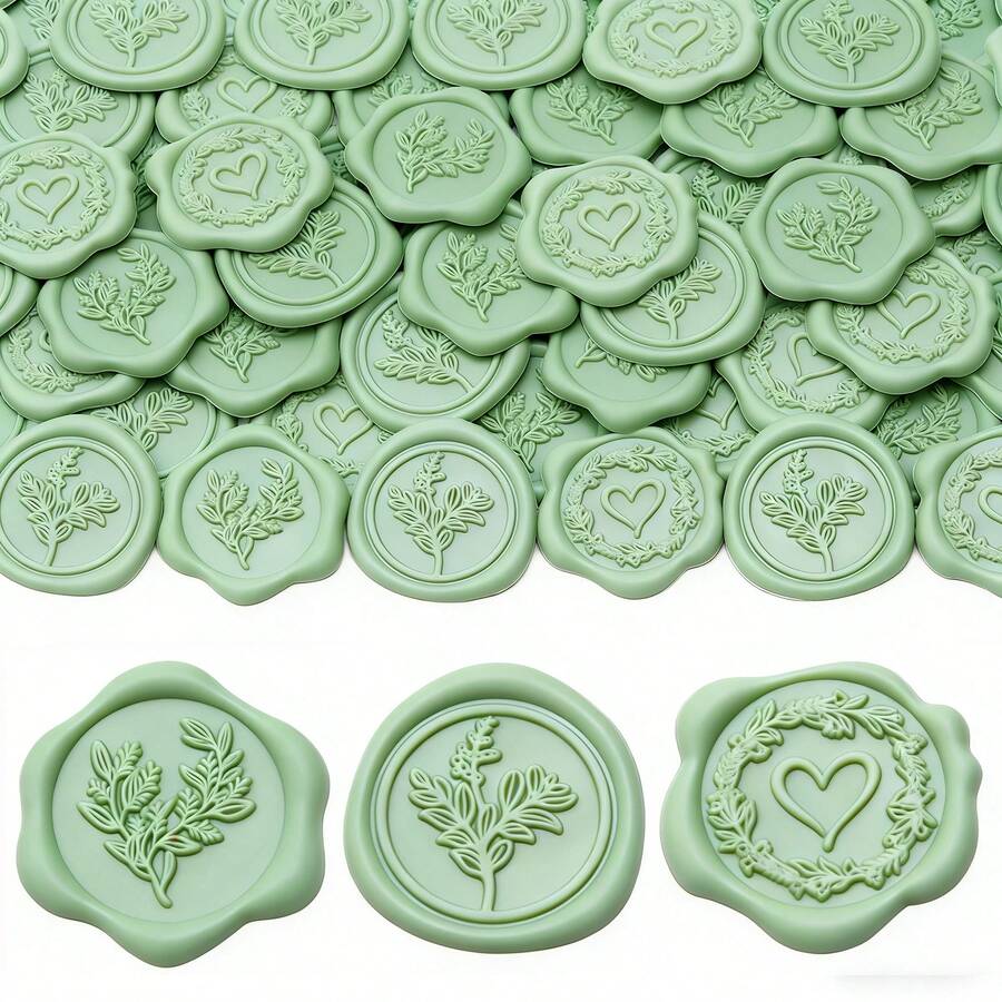 30pcs Green Wax Seal Stickers, Containing 3 Designs, Self-Adhesive Envelope Sealing Stamp Stickers, Suitable For Wedding Invitations, Place Cards, Christmas Gift Packaging, 3 Designs Per Pack - 3 Styles/pack (green) - View 1