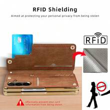 ALuoQ Fold 4/5/6/7 Electroplated Anti-Drop Protective Phone Case With Tempered Glass Screen Protector, Equipped With Card Slot, Pen Slot, Compatible With S Pen And Wrist Strap - Black - View 9