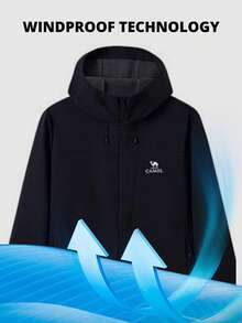CAMEL CROWN Men's Outdoor Soft Shell Water-Resistant Windproof Thermal Lined Hooded Casual Short Jacket - Phantom Black - View 3