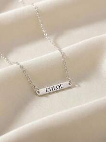 1pc Customized Name Plate Necklace, Minimalist Stainless Steel Name Plate Necklace Suitable For Daily Wear, Women's Necklace, Customized Name Necklace, Valentine's Day Gift For Her, Ramadan, Birthday, Anniversary, Back To School, Mother's Day Personalized Gift - Multicolor - View 7
