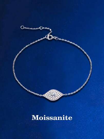 BLOVEMEE 1pc Elegant 925 Sterling Silver 0.5 Carat 5.0mm Moissanite Bracelet, Suitable For Commute, Party, Vacation, Birthday, Valentine's Day, Mother's Day, Wedding Anniversary, Christmas, Jewelry Gift For Women