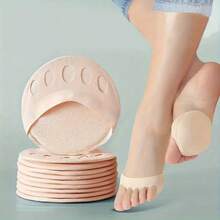 2 Pairs Of Breathable Front Foot Pads, With Thumb Separators - Anti-Slip Foot Support, Invisible Comfort, Suitable For Ladies' High Heels, Black And Beige, Elegant Design, Suitable For Casual Wear, High Heel Socks, Comfortable Heel, Minimalist Heel Design, Flexible Heel Support - 米色調 - 查看 3