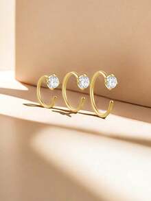 1件装S925纯银镶嵌锆石鼻环/鼻钉/鼻圈，女士款，6毫米、8毫米、10毫米 - 單隻鼻釘 - 查看 2