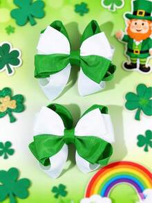 2 chiếc kẹp tóc hình ruy băng xanh trắng chủ đề Ngày Thánh Patrick, kẹp tóc cá sấu, phụ kiện tóc thời trang phù hợp cho bé gái, thiếu niên, bạn bè, sử dụng hàng ngày, dự tiệc, làm quà tặng. - Nhiều màu - Xem 1