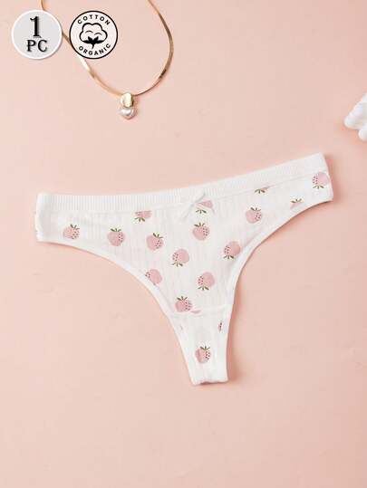 1条纯棉可爱女士性感丁字裤，舒适透气，草莓图案，优雅蝴蝶结女士内衣，性感内衣，适合约会、日常生活、节日等场合，四季皆宜。