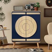 Moderner Schuhschrank Mit Runden, Geometrischen Türen, Mehrstufigem Stauraum, Stabilen Holzbeinen. - Blue - View 5