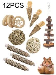 10 piezas Juguetes para roer de conejo, Juguetes para roer de hámster y conejo, Juguetes para roer naturales, Juguetes para roer de conejo y pájaro, Juguetes para limpiar los dientes, Juego de múltiples piezas, Set de 3 piezas, Set de 6 piezas, Set de 7 piezas, Set de 14 piezas, Set de 18 piezas, Set de 20 piezas, Regalo de juguetes para roer de animales pequeños - Multicolor - Ver 22