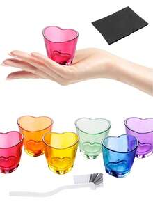 4/8件套心形迷你酒杯套装，透明可爱迷你酒杯，酒吧杯，情侣杯，龙舌兰酒心形杯，适用于伏特加、葡萄酒等，适用于派对、节日、婚礼、聚会、鸡尾酒会、情人节、斋月等场合，优质塑料材质，30毫升容量 - 彩色 - 查看 10