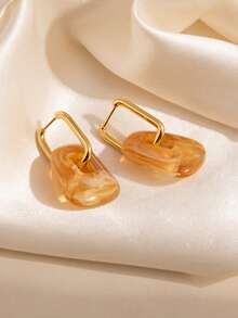 1 Pair Sweet Cool Versatile Irregular Resin Earrings With Gold Plated Earrings And Buckles+Blended Texture+Multi Color Contrast European And American Hot Girl Daily Street Accessories - Gold - View 15