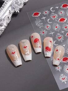 Baroque Style 5D Jelly Nail Stickers Set - Celestial Sun, Star & Heart Patterns With Ruby Accents, Self-Adhesive Semi-Smooth Effect Irregular Shape Plastic Decals For Handmade Nail Art 2pcs - Gold - View 6