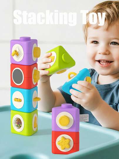 Quderbel Juguetes para bebés, bloques apilables Montessori, juguetes de bolas ocupadas para agarrar, regalos masticables para el entrenamiento de destreza de los dedos de recién nacidos de 0 a 3 años