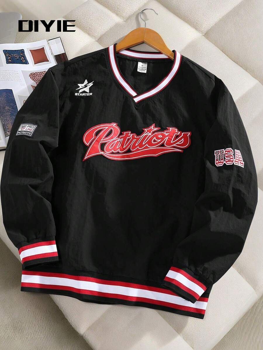 Áo nỉ nam DIYIE, áo nỉ cổ chữ V thêu, áo nỉ phong cách Y2K, áo nỉ thể thao sinh viên, áo nỉ thoải mái cho người đi làm. - màu đen - Xem 1