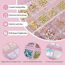 Kikonoke 10 Boxes Nail Art Kit - 12 Colors Pointed\/Flatback Rhinestones, 3D Gold\/Silver\/Rose Nail Studs, White Beige Half Pearls, Holographic Glitter &Amp; Foils + 3 Tools For DIY Nail Art Jewels &Amp; Crafts - ColorA - 查看 4