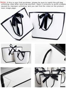 10件/5件/1件款式简约黑白蝴蝶结装饰礼品手提袋，大容量白色纸质购物袋，纯色购物袋，小型企业用品，父亲节，母亲节，返校节，夏季婚礼，生日礼物，高级礼品袋，最好最便宜的商品，婚礼回礼，送给家人和朋友的最佳礼品袋 - Hepburn Style蝴蝶結手提袋 - 查看 3