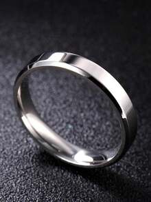 Beveled Smooth 4mm Stainless Steel 316L Silver Engagement Ring / Unisex Commitment Ring - 20 - 查看 1