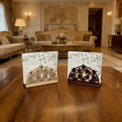 优雅木质花朵餐巾架 - 适用于餐厅、酒吧、酒店、家庭厨房桌面装饰，经典风格，人造木材质，无需框架，是家庭聚会和餐桌餐巾架的理想之选。