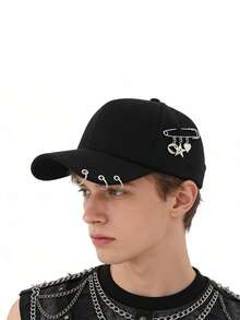 Mũ lưỡi trai kiểu dáng tối màu trang trí bằng kim loại với vòng sắt và tua rua, mũ chống nắng đôi. - màu đen - Xem 10