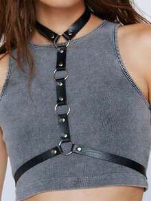 1件装女士PU皮革胸部束缚带性感内衣配饰角色扮演 - 黑色 - 查看 2