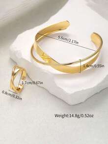 1 Bracelet And 1 Ring Set, Fashion New Ins Simple Crossed Bracelet And Ring Jewelry Set - Irregular Two-piece Set - View 4