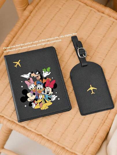 【米奇、明妮、唐老鸭印花护照夹】2个装，米奇、明妮、唐老鸭图案护照夹，带行李牌，PU材质，旅行配件，卡套，行李牌，姓名牌，卡套，挂牌，吊坠，假日旅行必备，旅行背包，旅行包，行李箱，旅行装备，返校书包，学校用品，学习用品