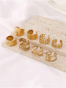 2个不锈钢几何宽环可调节开口环，适用于DIY戒指，带跳环底座，戒指包边篮式珠宝配件 - 戒指底座 - 查看 6