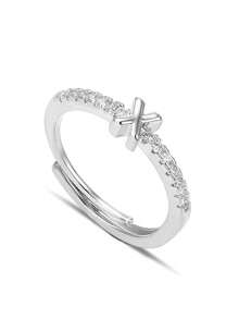 1pc Fashionable Jewelry Couple Ring, Luxury 26 Letter Open Ring - Silver - View 4