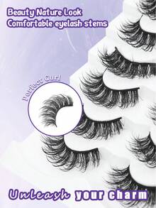 7对仿貂毛假睫毛，5D蓬松凌乱卷翘，动漫湿润睫毛嫁接，美妆时尚长浓密自然卷翘湿润假睫毛，返校必备化妆工具 - 濃密款 - 查看 6