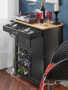 SoBuy FKW45-HG, Kitchen Storage Trolley Serving Trolley Kitchen Storage Cabinet With Stainless Steel Worktop - Black - View 3
