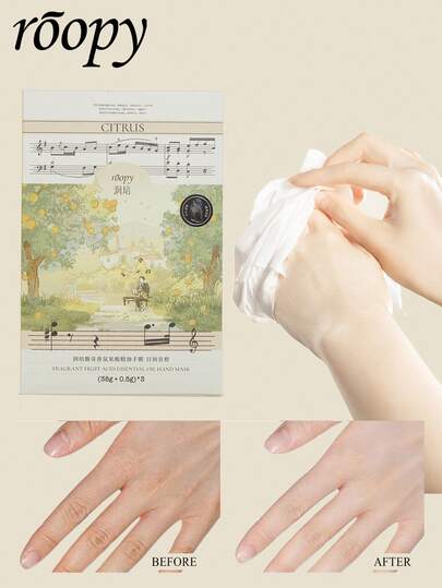 Roopy 3 מסכות ידיים חומצות פירות, לידיים יבשות וסדוקות, מסכת ידיים עם תמציות בוטניות ריחניות, לחות והלבנה, ריכוך לידיים יבשות ותיקון, הפחתת קמטוטים, עור רך