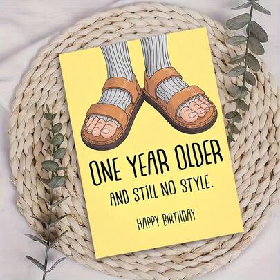 1pc Funny One Year Older And Still No Style Sandals And Socks Happy Birthday Card Greeting Card With Envelope Humorous Footwear Cartoon Design For Birthday Celebrations, Perfect For Friends, Colleagues, Loved Ones1PC Believe When I Say I Want You To Have A Happy Birthday Greeting Card With Envelope Fun Group Illustration Birthday Card Design For Special Occasions, Perfect For Friends, Lovers, Colleagues.