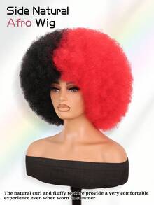 Afro Wig 14Inch Afro Wigs For Women 70s Mixed Brown Afro Kinky Curly Wig Bouncy Huge Fluffy Puff Wigs Synthetic Hair For Cosplay Daily And Party - 黑和紅 - 查看 4
