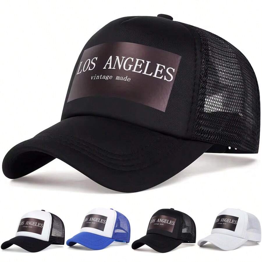 1pc Men's Los Angeles Trucker Hat, Personalized Letter Print Baseball Cap, Streetwear Casual Mesh Hat For Spring, Autumn, Travel, Beach - Multicolor - View 1