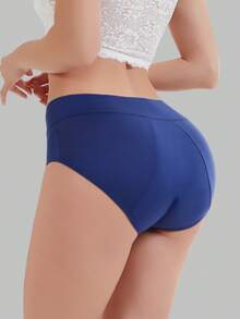 1 pieza Ropa interior femenina de unicolor, suave y cómoda, a prueba de fugas, con cobertura completa y reforzada, estilo básico - Azul - Ver 5
